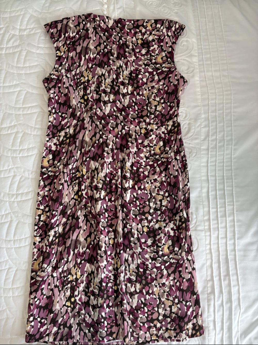 NWOT Shelby & Palmer Multicolor Abstract Floral Midi Dress in Plum and Cream - Picture 3 of 5